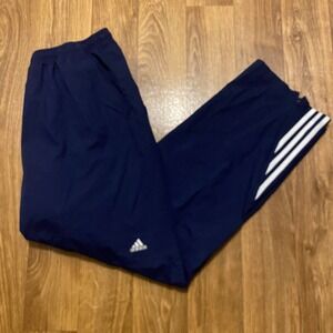 Vintage 90s Adidas Track Pants Mens Large Blue Ankle Zip Drawstring Striped Logo